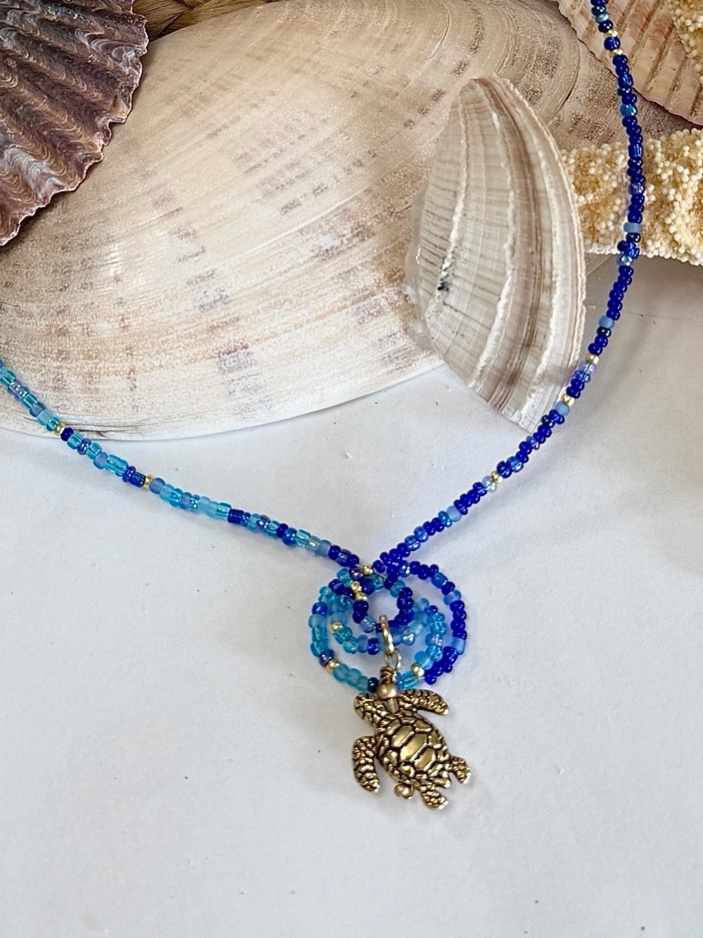 Coastal Wave Sea Turtle Beaded Necklace